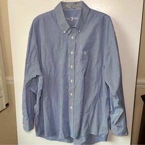 Duck Head 1865 Men's Blue and White Striped Dress Shirt Preppy Business Work